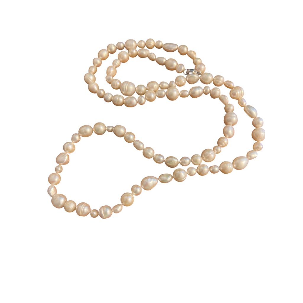 Vintage Honora Long Genuine Pearl Necklace Sterling Silver Double Estate 34 80$